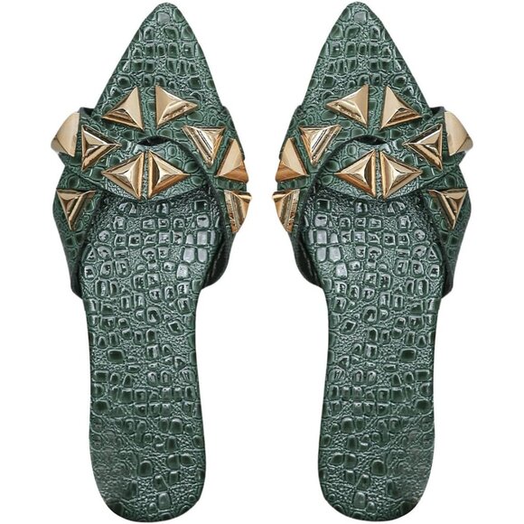 Shoes - Women's Casual Outdoor Open Toe Gold Metal PU Leather Single Band Flat Sandals